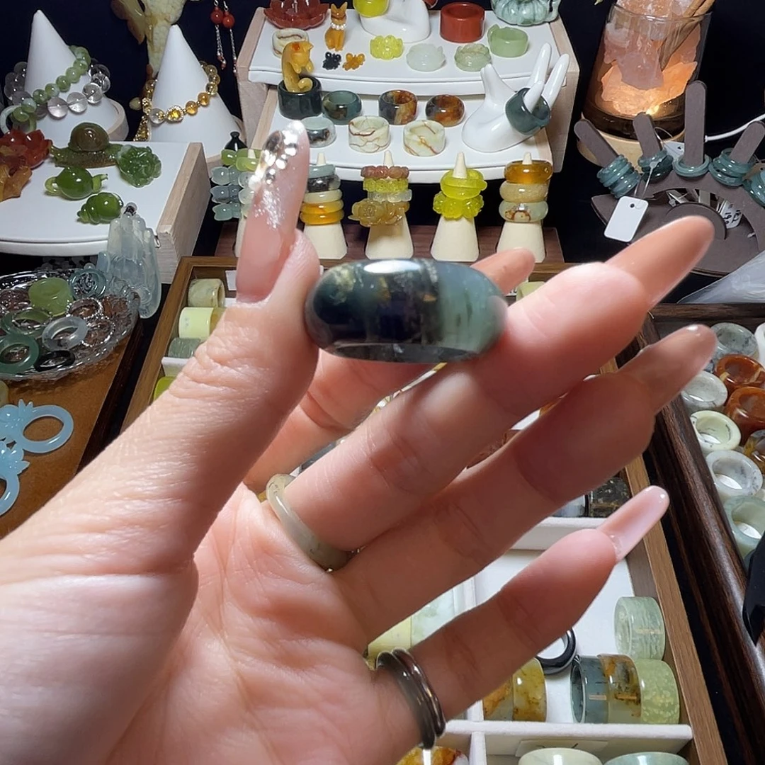 蛇纹石玉未镶嵌戒指19.3 天然岫玉 默认微瑕