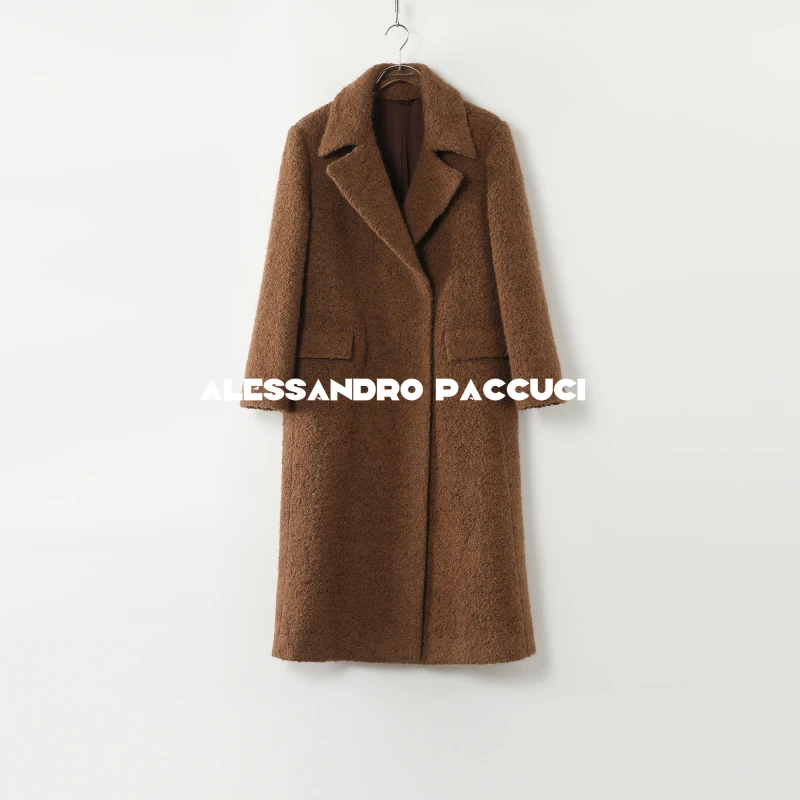 AP洛哥44034DY【黑标】意大利杰尼亚绵羊毛+羊驼毛翻领圈圈呢大衣