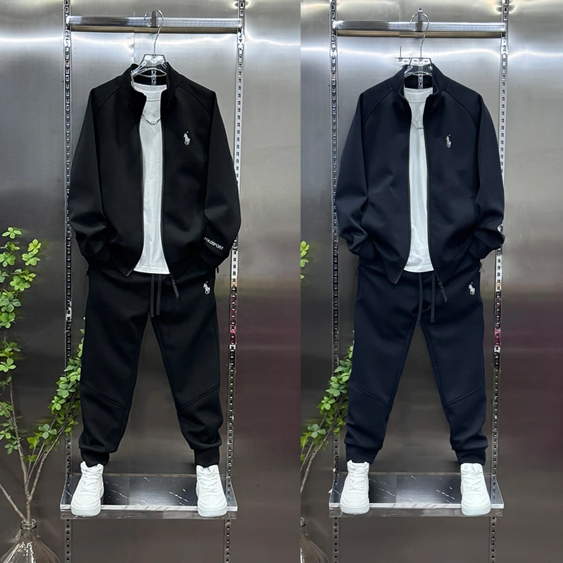 2025秋季新款男士套装立领骑马纯色拉链上衣休闲运动韩版休闲长裤