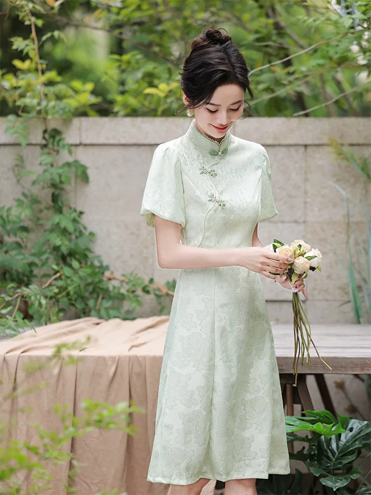 【2335 花间月 绿色】显瘦气质修身优雅复古中国风旗袍