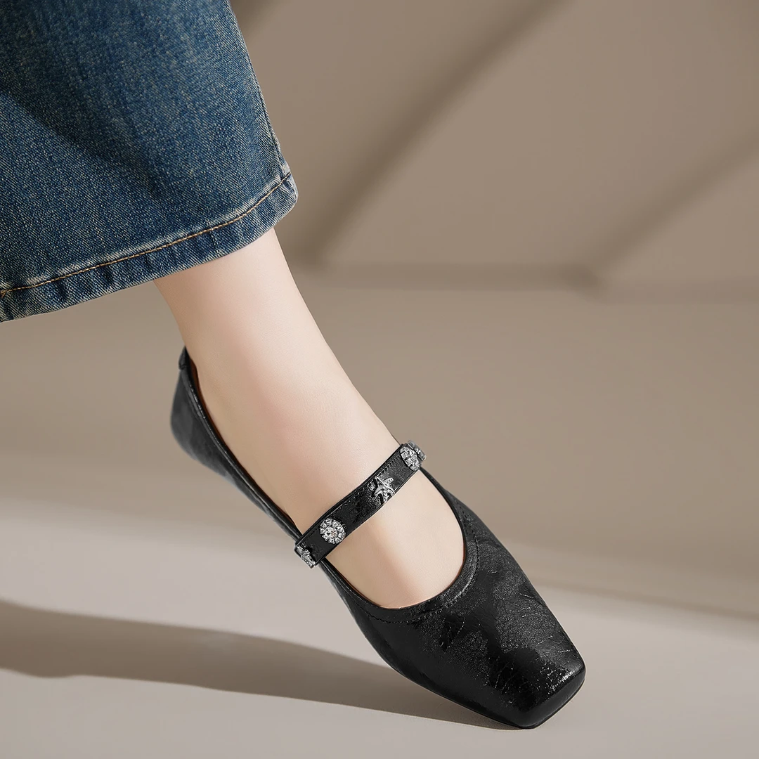 不累脚手工女鞋3cm~法式玛丽珍鞋粗跟浅口复古单鞋时尚百搭工作鞋