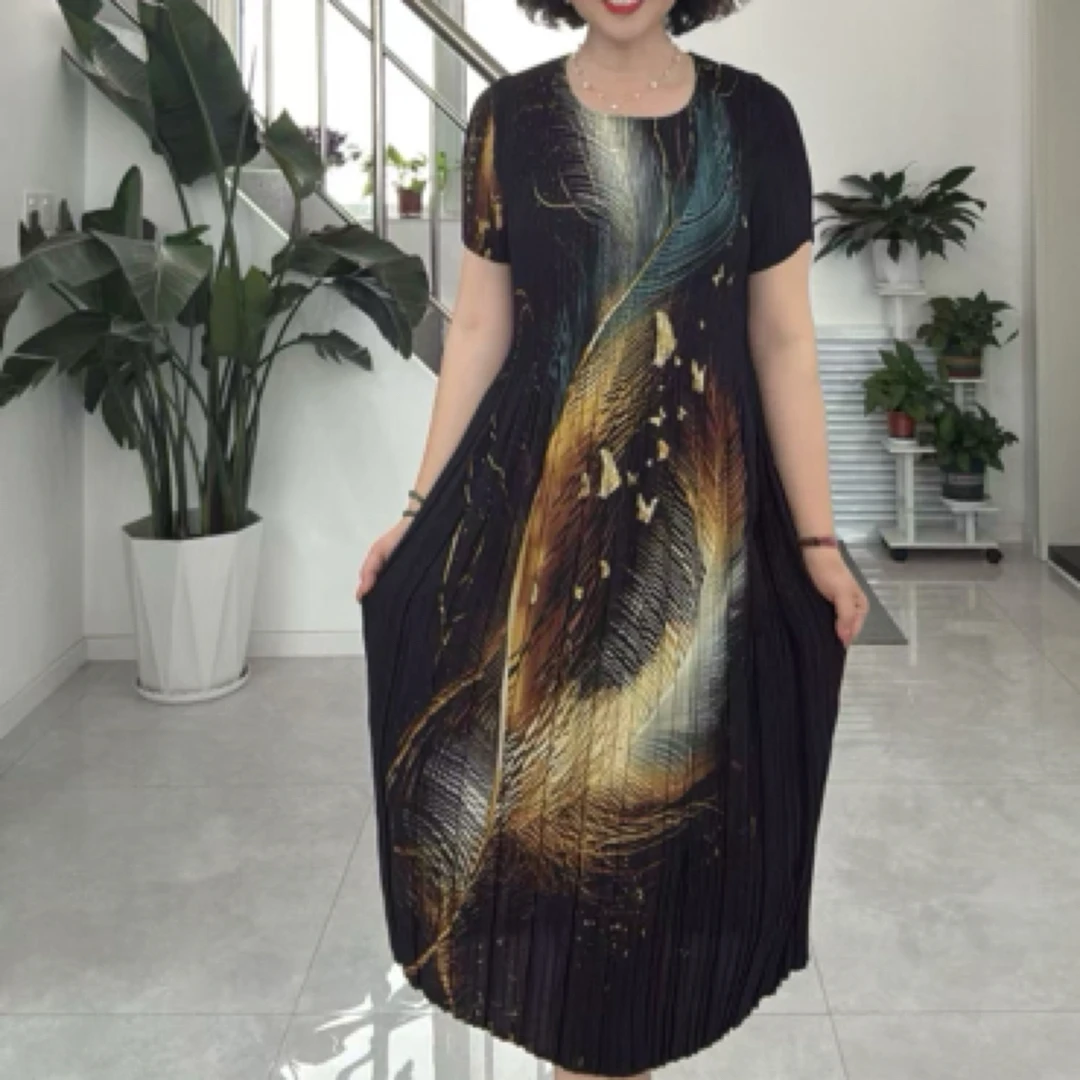 黑色诱惑印花连衣裙，裙长110cm左右