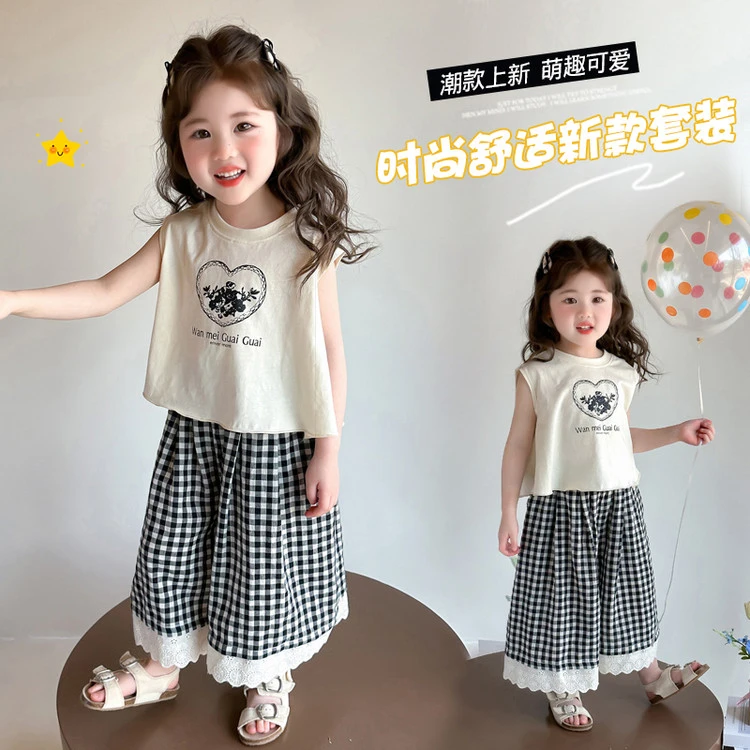 女童阔腿裤套装夏季2025新款儿童宝宝背心裤子洋气宝宝夏季两件套