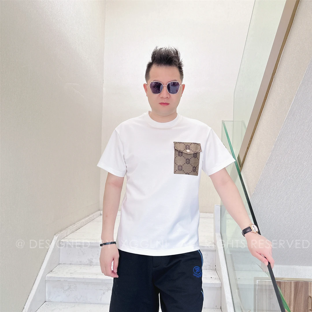 夏季（微阔版）VPC褐色拼接口袋男士品质高端奢侈品时尚潮短袖T恤