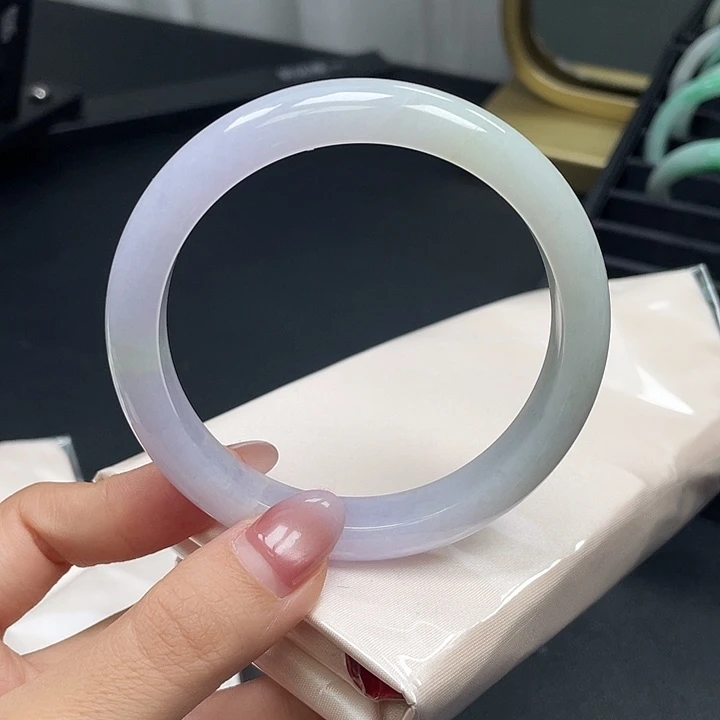 翡翠未镶嵌手镯半山水紫罗兰正圈