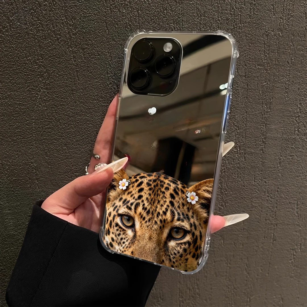 ins风花豹女生适用iPhone15苹果17promax手机壳14镜面13/12豹子16