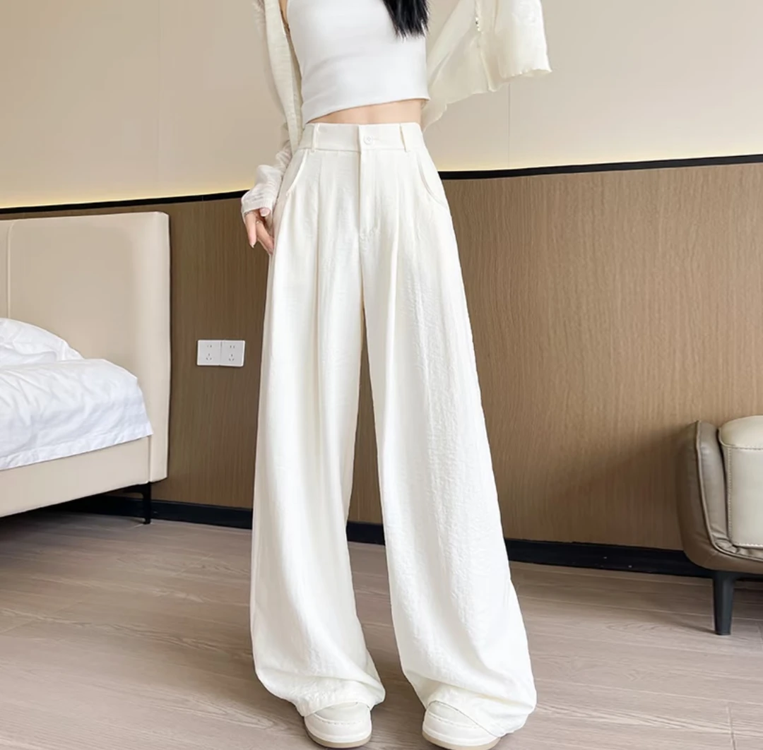 奶油宽松显瘦阔腿裤长裤百搭奶芙垂感女款高腰白色山本裤裤子新款