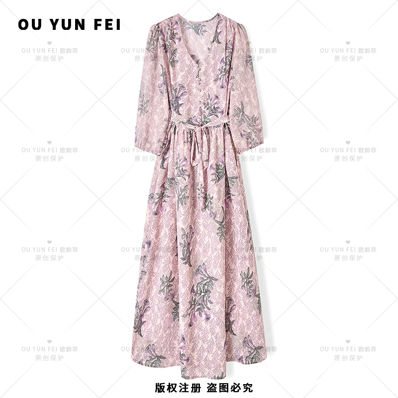 气质显瘦连衣裙女新款高级感穿搭时尚洋气印花长裙XY1016