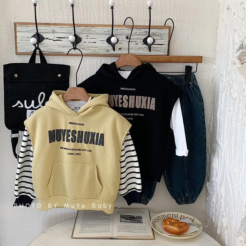 【K.baby专属】MY7441儿童卫衣春季无袖上衣韩版百搭连帽套头衫