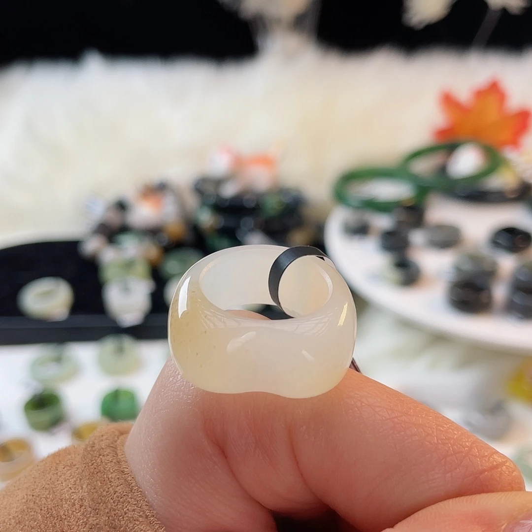 和田玉未镶嵌戒指k42冰透桂花糖猫耳18.1mm