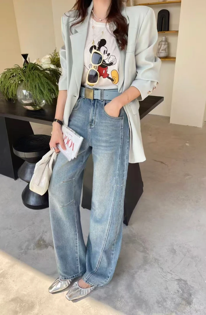 59441 蓝色渐变直筒牛仔裤