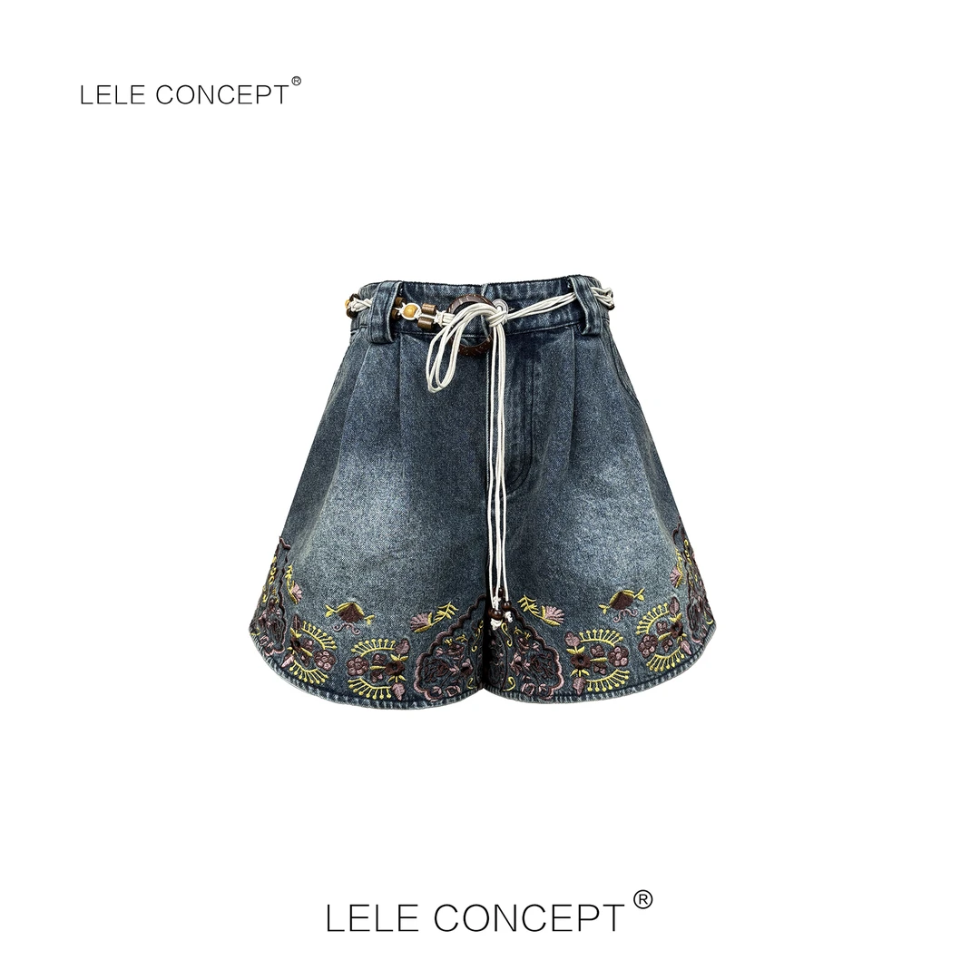 LELE CONCEPT丨都市复古休闲风刺绣牛仔短裤K0438