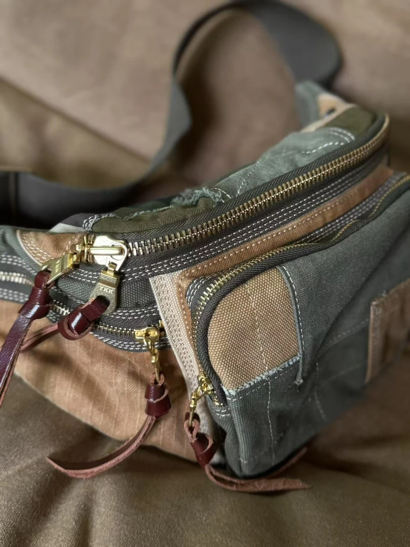 BT8480-【胸包/挎包/腰包】多功能重磅手工拼接Waxed Patchwork bag