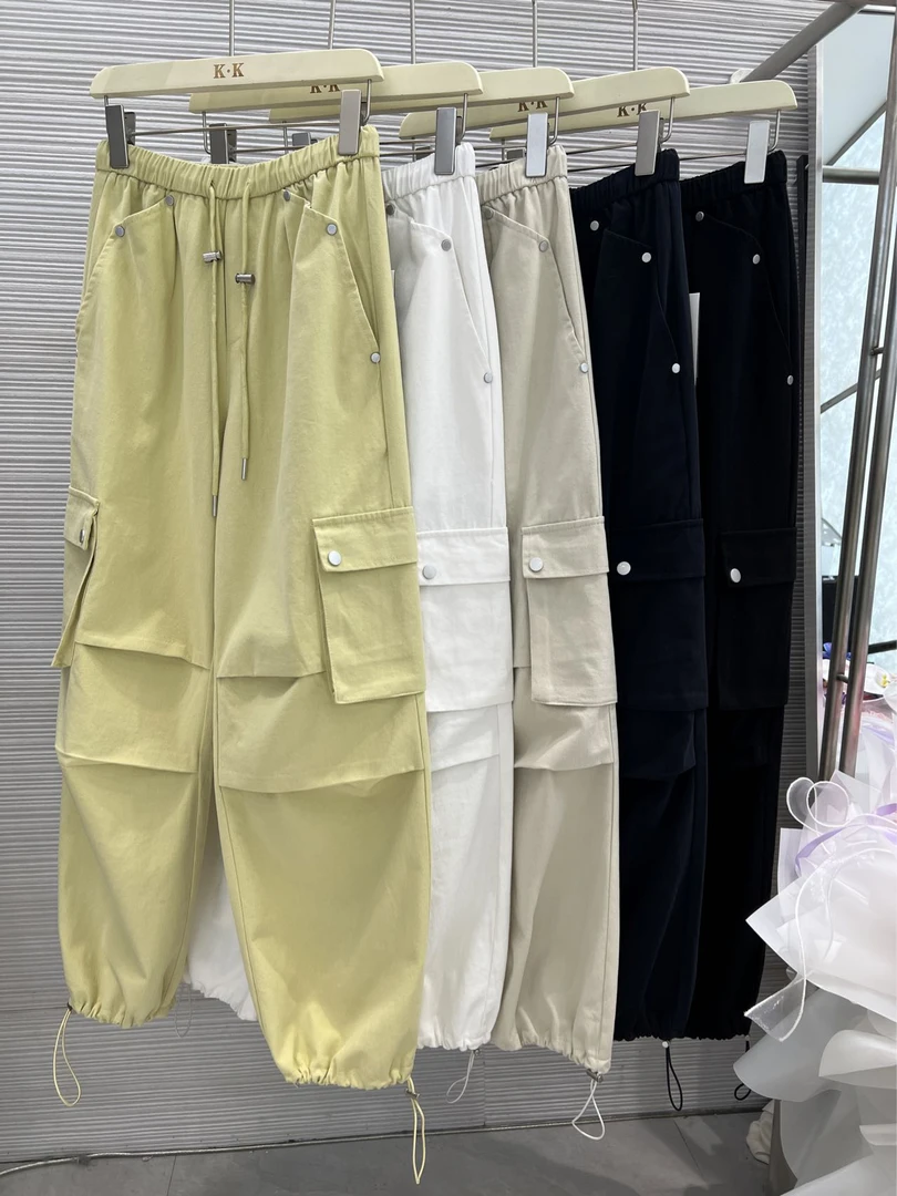 COCO～春夏高腰抽绳工装裤女休闲显瘦休闲裤030