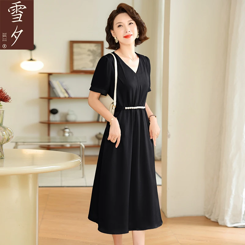 【雪夕】设计款气质优雅收腰显瘦短袖连衣裙C-X-YSM9585
