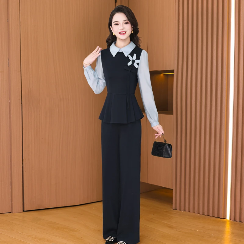 【两件套】27839梦晚秋季轻奢贵夫人气质时尚大气休闲修身显瘦套裤