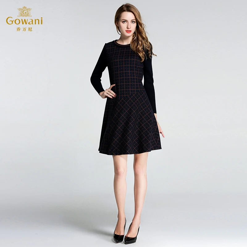 乔万尼女装新款针织连衣裙修身显瘦裙子长袖休闲EL4E505