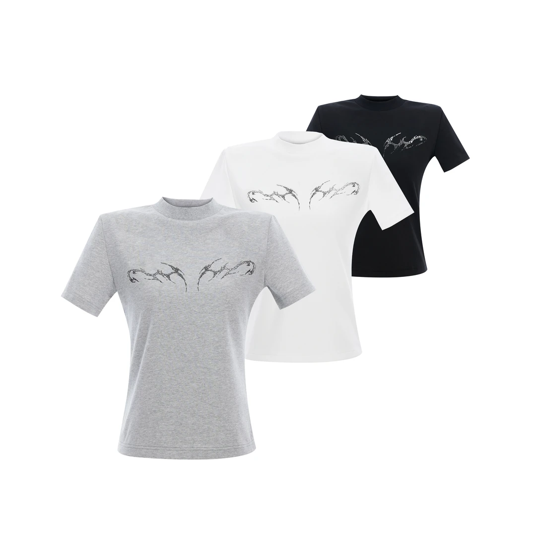 ArguE CulturE 小众液态肌理设计感短袖T恤女夏正肩修身显瘦上衣