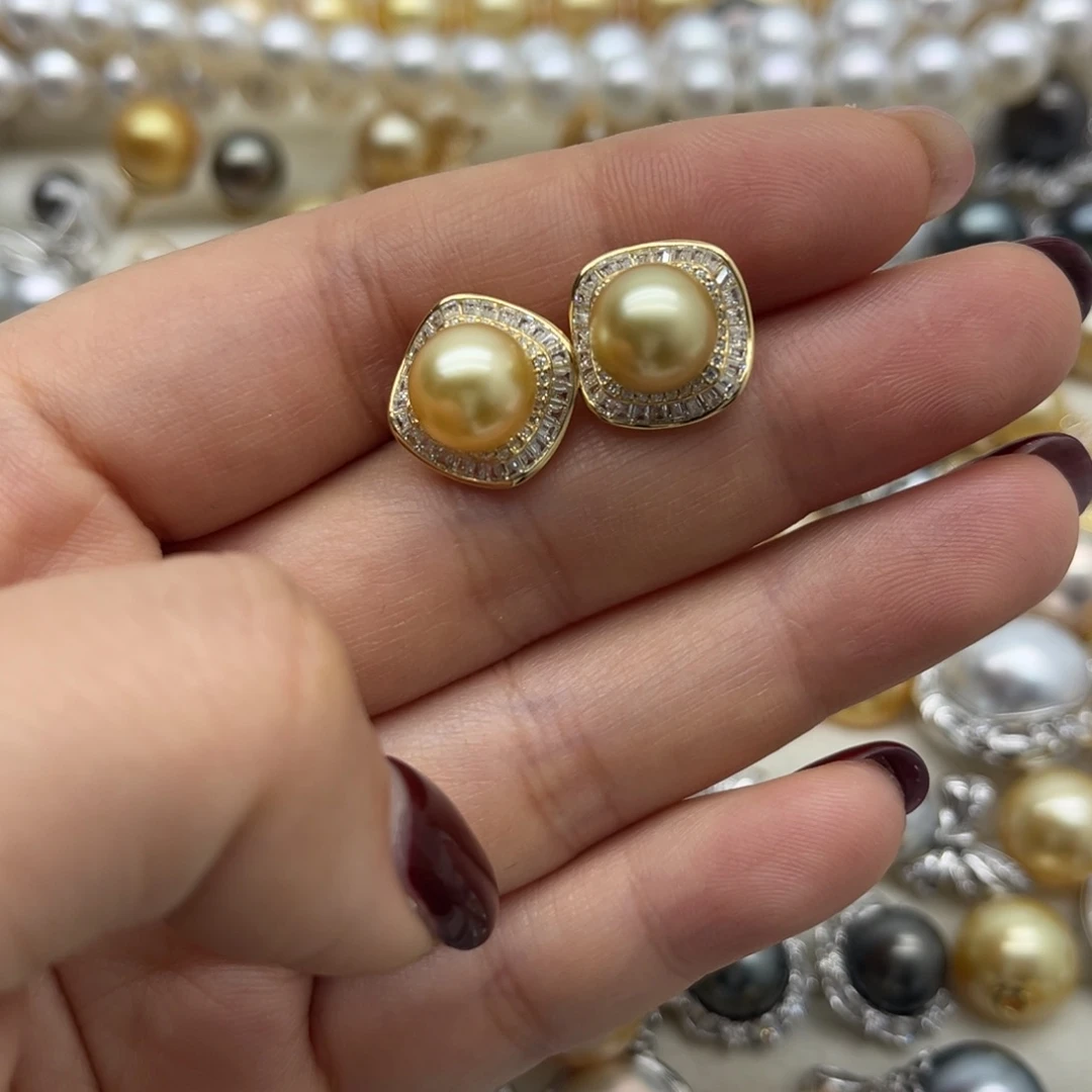海水珍珠银S925镶嵌耳饰