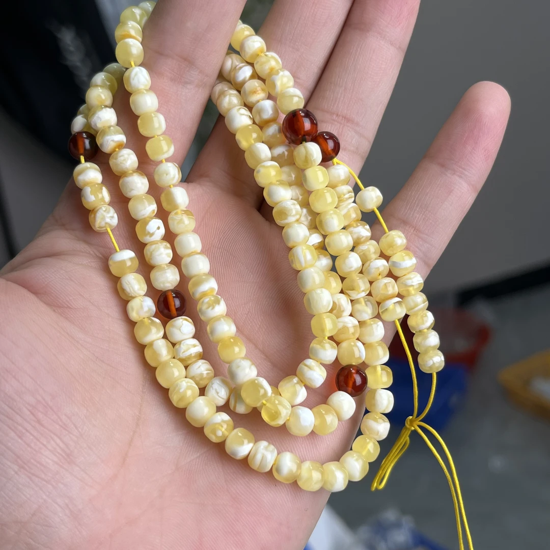 俄料金妖白蜜蜡老型项链5*6mm