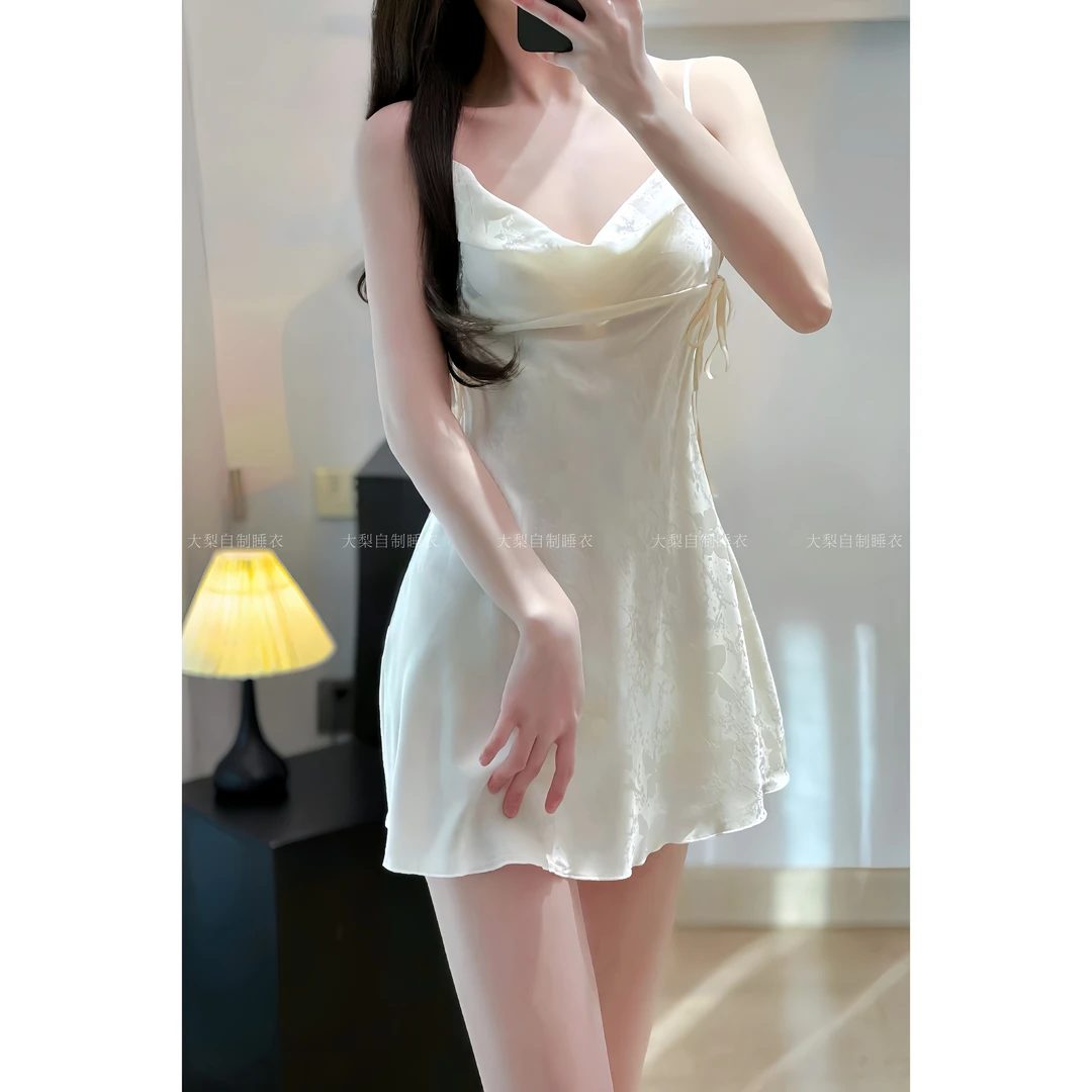 【气质老钱】春夏法式性感夏季轻奢纯欲风薄款女士提花荡领睡裙外袍