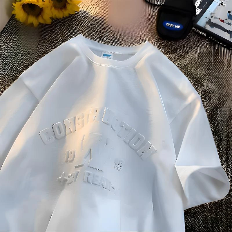 美式重磅钢印短袖t恤男2025夏季新款休闲加肥加大码宽松半袖体恤