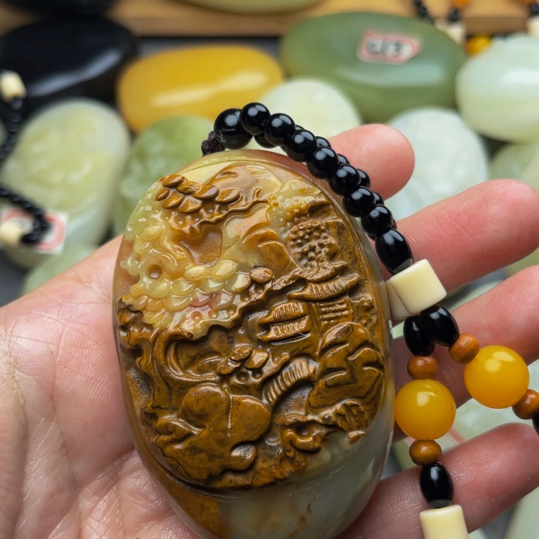 石材方解石手把件山水