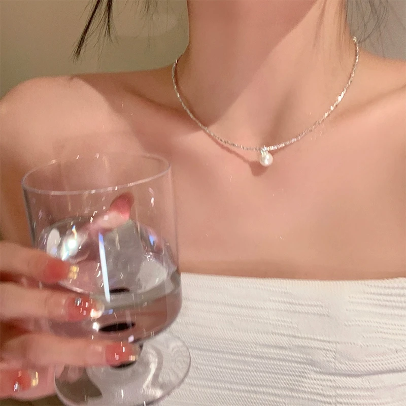 合金项链 春夏轻奢碎银珠珠项链女气质温柔百搭颈链锁骨链choker