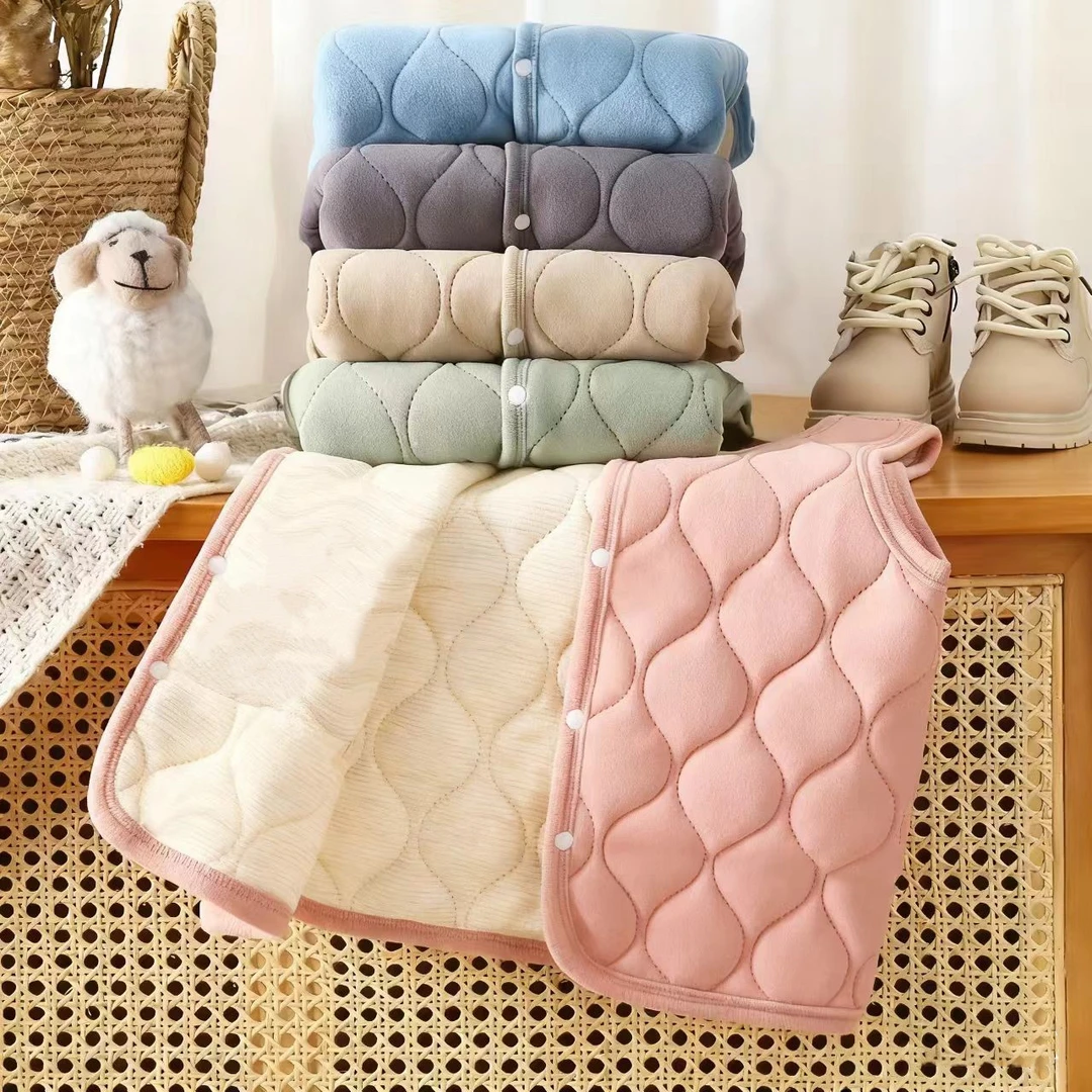 （蚕丝绵羊毛加厚无骨马甲校服神器）儿童保暖上衣马甲三层夹棉秋冬