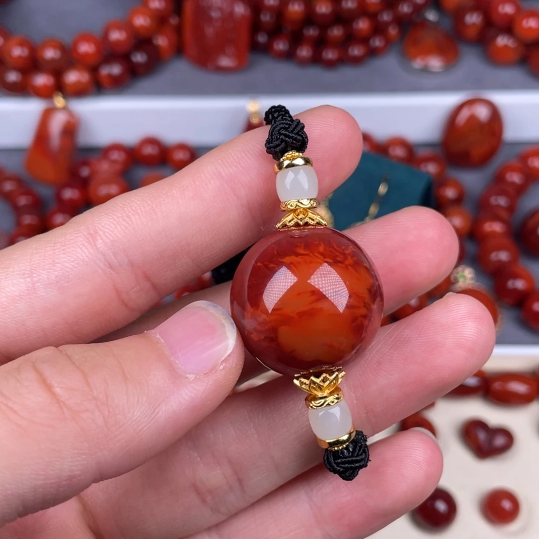 *****南红玛瑙未镶嵌其他22.7mm瓦西玫红火焰纹原矿