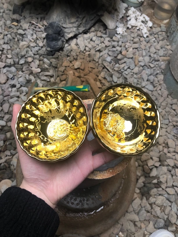 金玉满堂 龙纹主人杯对杯（金龙 金孔雀）