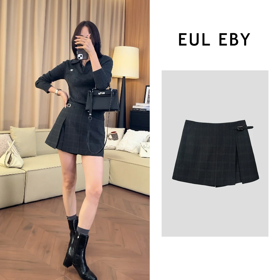 EUL EBY西装侧开叉高腰裙裤秋季休闲时尚显瘦减龄半身裙女251447#