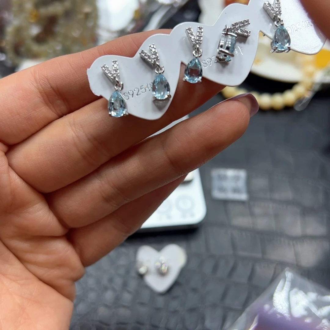 银S925镶嵌手链烟晶托帕石耳钉