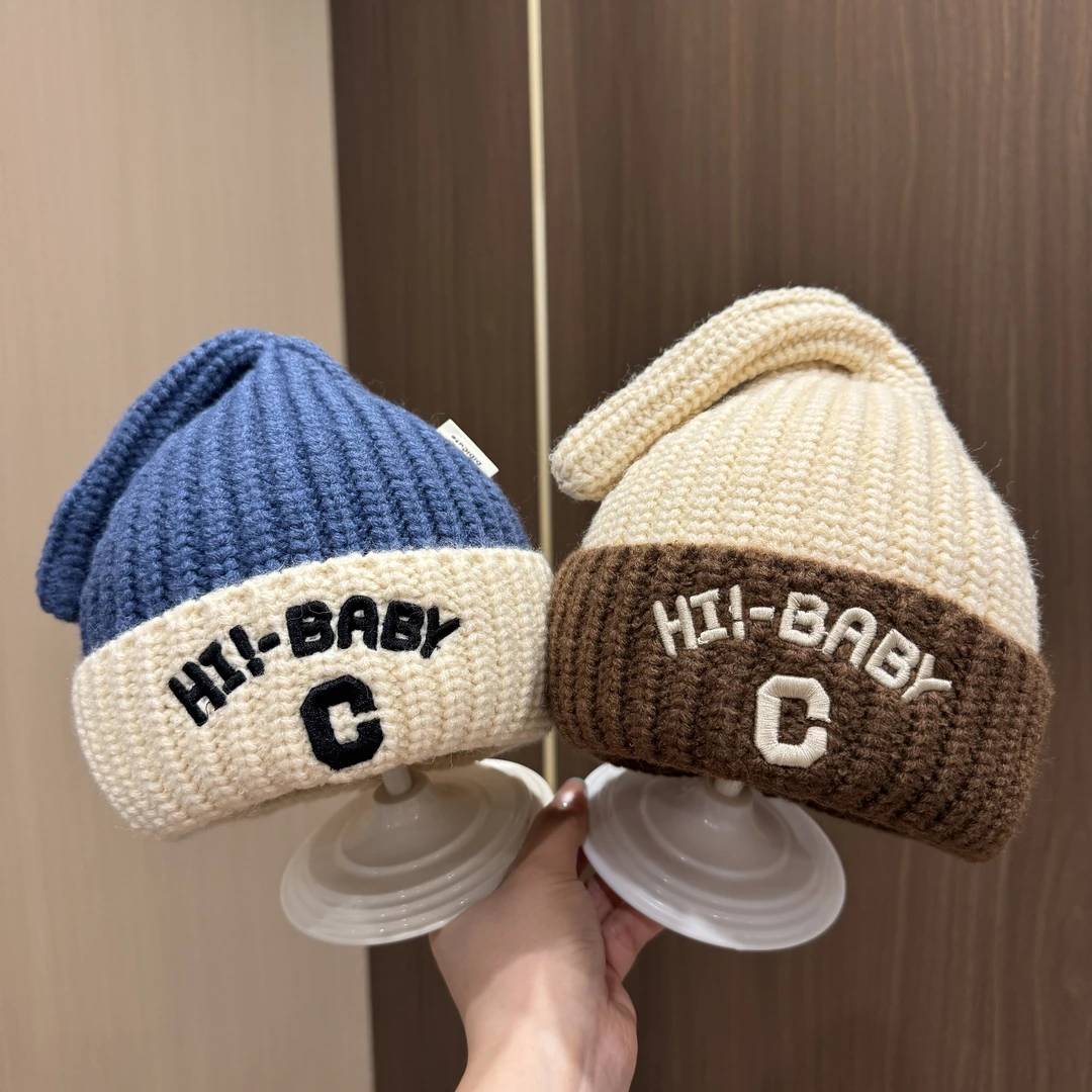 【幼崽奶酷】婴幼儿帅气炸街针织帽男女宝宝可爱加厚防风毛线套头帽