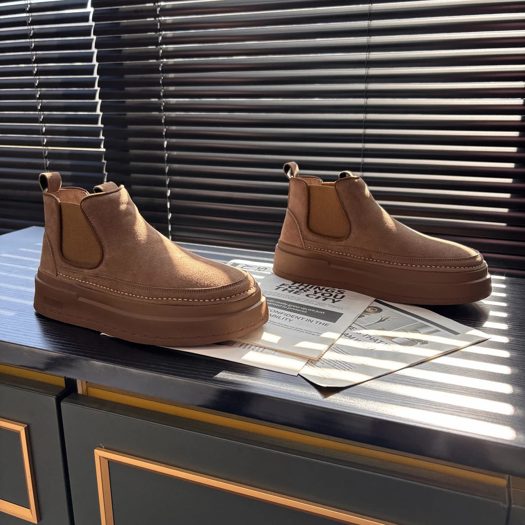 冠辰Guanchen新款素面复古厚底英伦风男士必备加绒切尔西靴81888