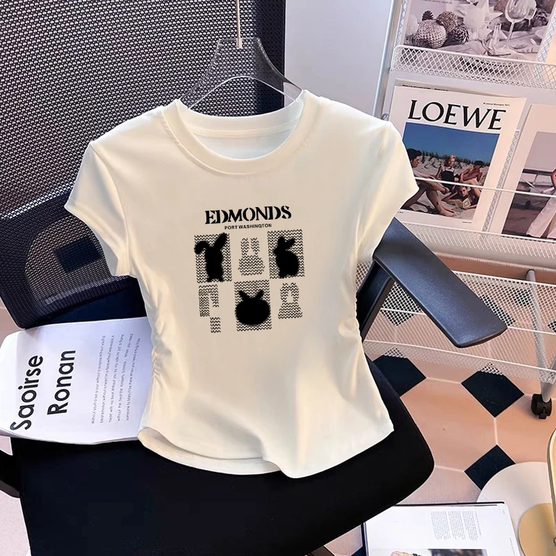 2025新款设计感修身小个子短款正肩T恤上衣不规矩短袖t恤女夏季