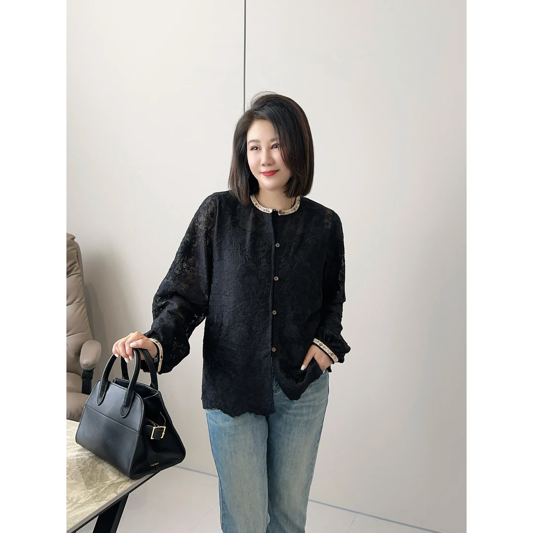 微胖女装【茶歇开衫】蕾丝提花防晒开衫独特漂亮小衫早春别致20651