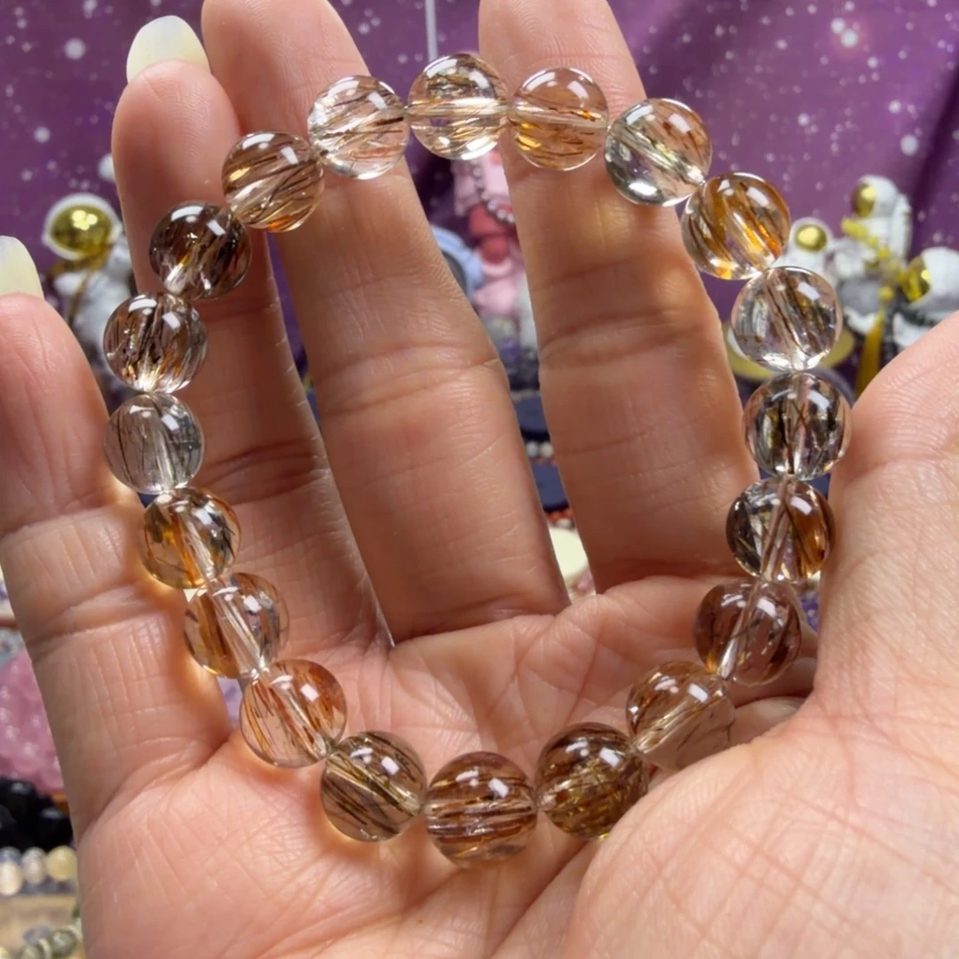 水晶手串未镶嵌黑金超七水晶手串