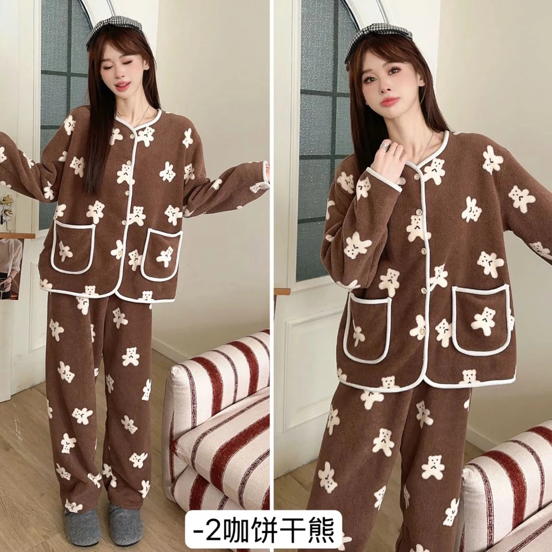 (饼干熊）3551-1泡芙绒开衫女士冬季保暖甜美可外穿家居服