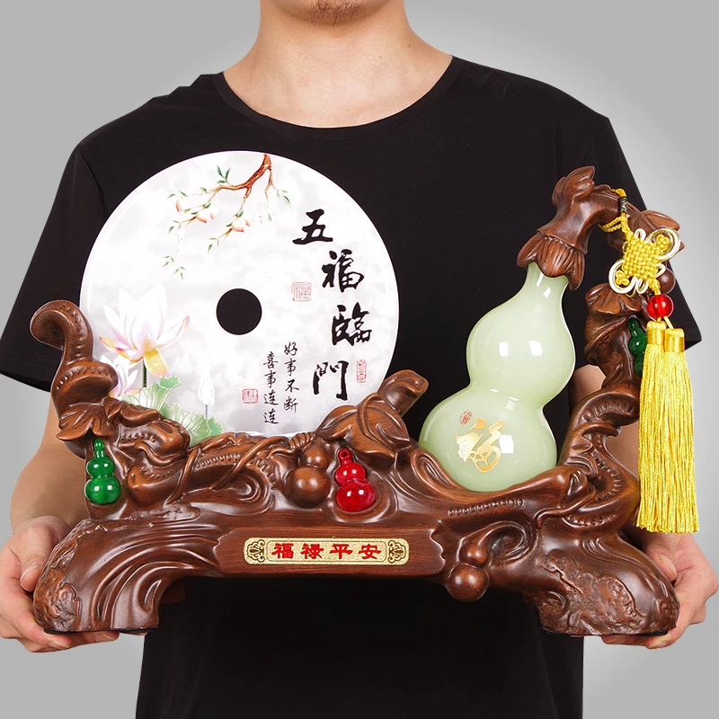 五福临门玉石平安扣葫芦摆件客厅酒柜电视柜装饰新家乔迁开业礼品