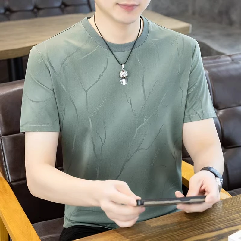 裂痕烧花冰丝短袖t恤男士夏季2025新款潮牌半截袖体恤衫爆款衣服