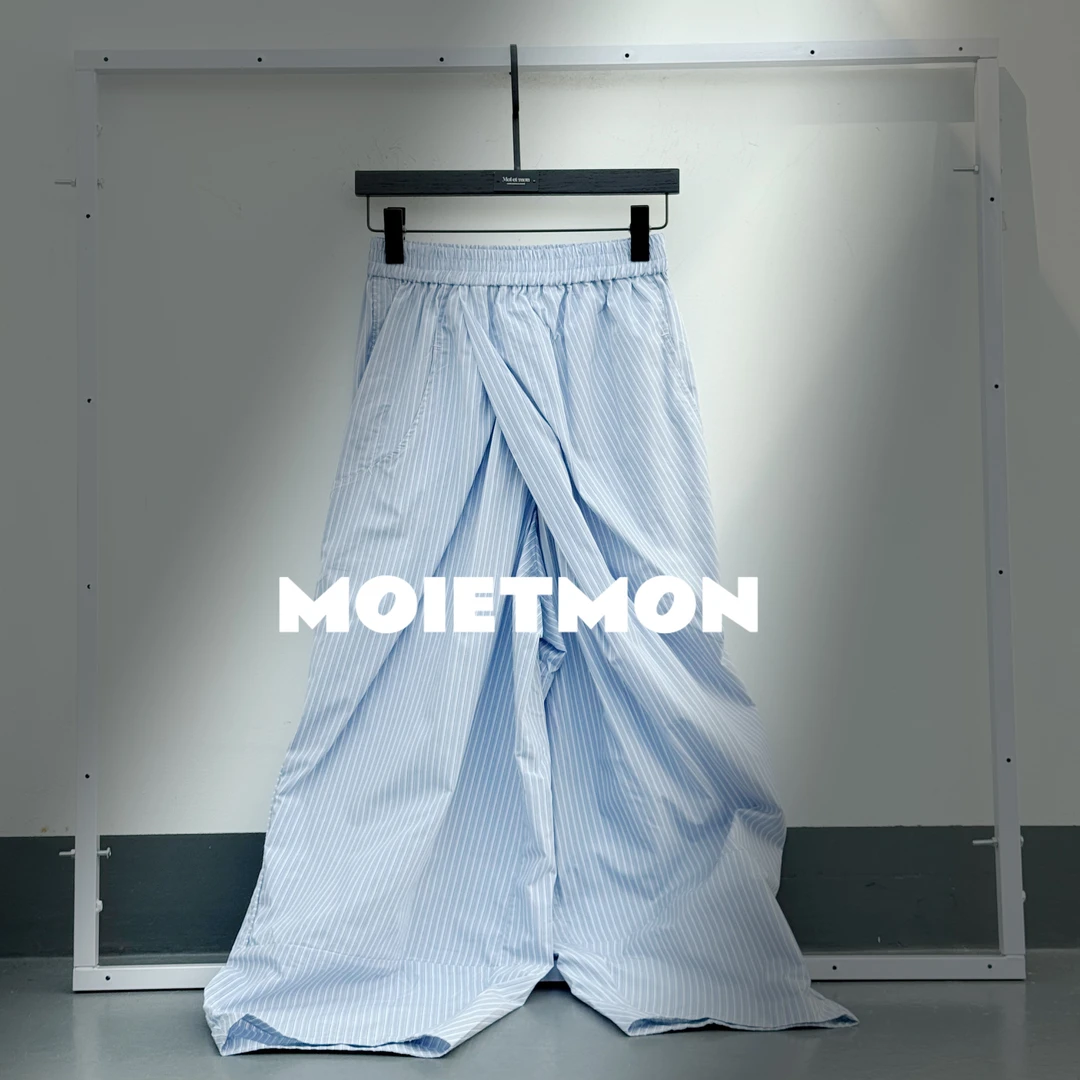 【Moi et mon】春夏新款小众不规则条纹长裤设计款百搭宽松长裤