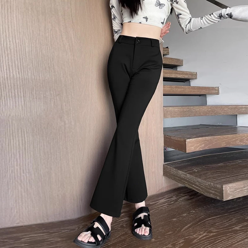 黑色垂感九分西装喇叭裤女2026春秋新款显瘦小个子八分休闲微喇裤