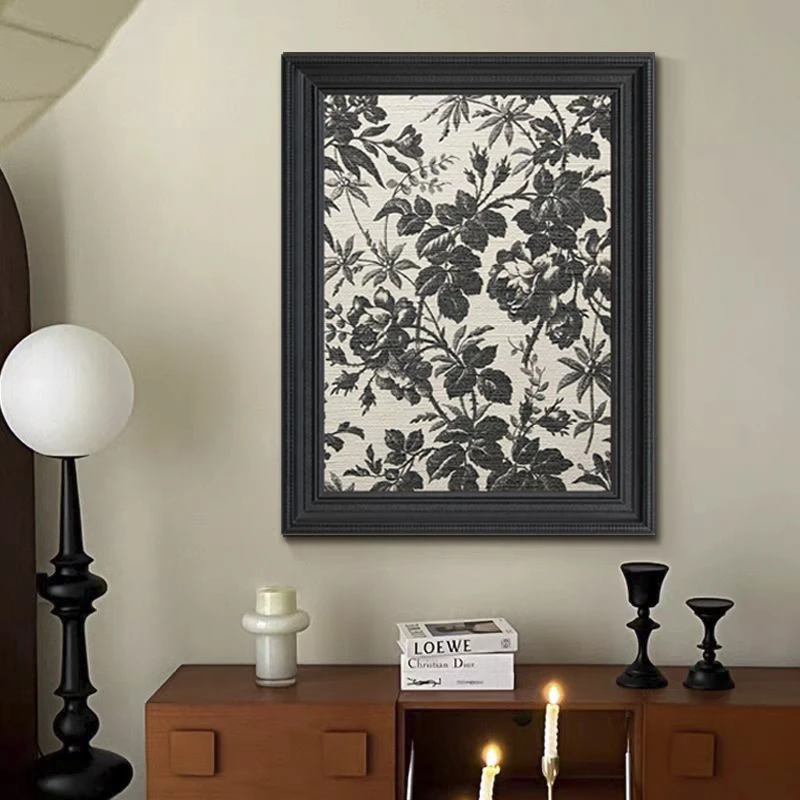 【蔷薇】中古风客厅装饰画手工花卉卧室床头挂画法式美式复古黑白