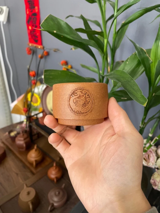 原矿黄降坡泥紫砂凤鸣杯紫砂杯主人杯