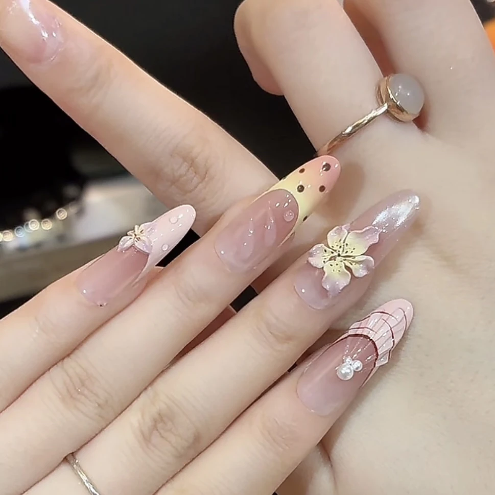 【纷纷飞花】鹿鹿家-纯手工穿戴甲纯手绘手雕立体雕花晕染X