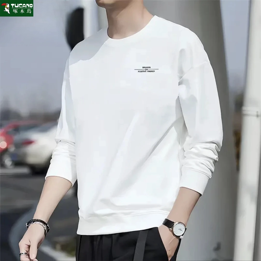 啄木鸟秋冬加绒加厚圆领卫衣男士休闲百搭宽松韩版长袖保暖上衣