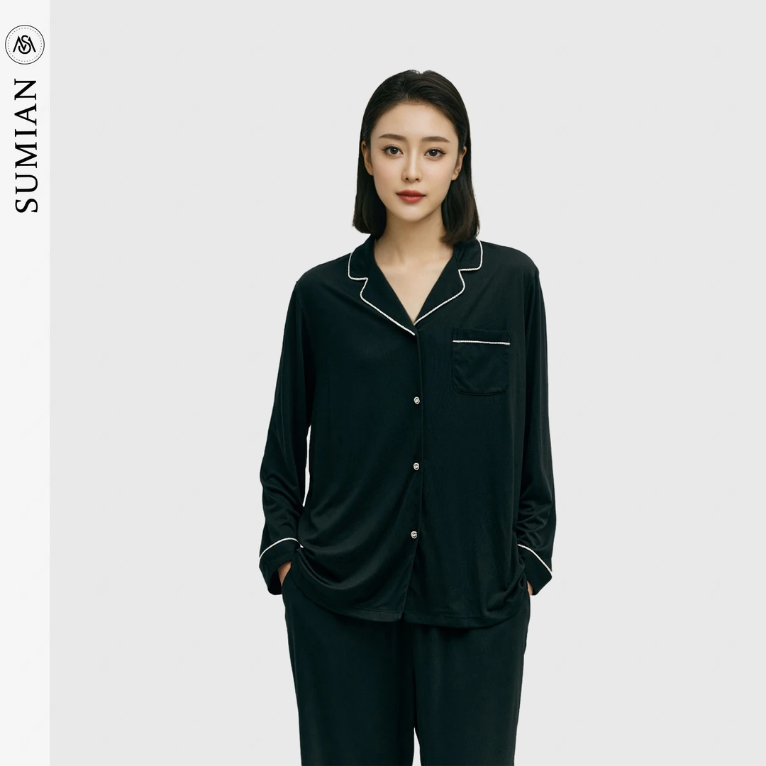 宿眠睡衣女款爆款2025新款高档轻奢水钻长袖两件套家居服夏季套装