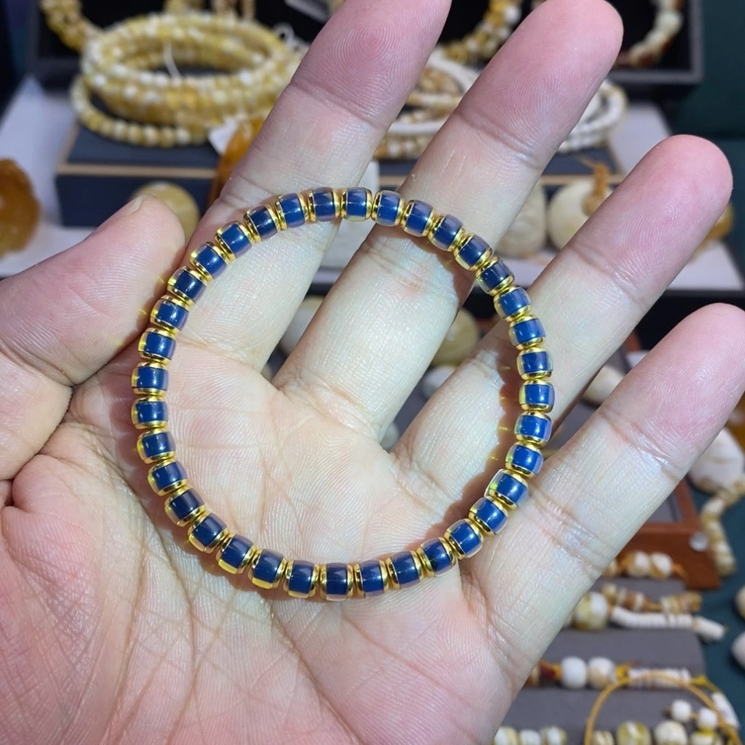 蜜蜡银S925镀金镶嵌裸石多米尼加蓝珀5.6mm
