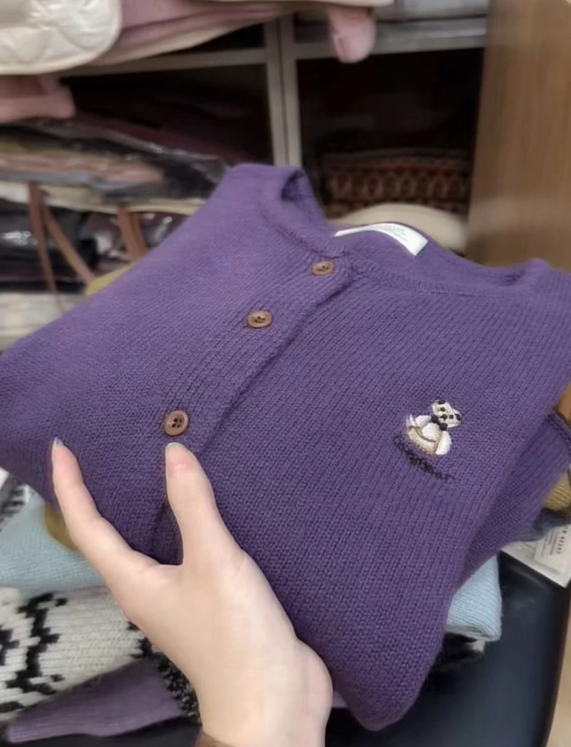 【反季清货6.11】七言家 紫丁香卡通小熊毛衣6